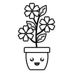 garden flowers and leafs in pot kawaii character