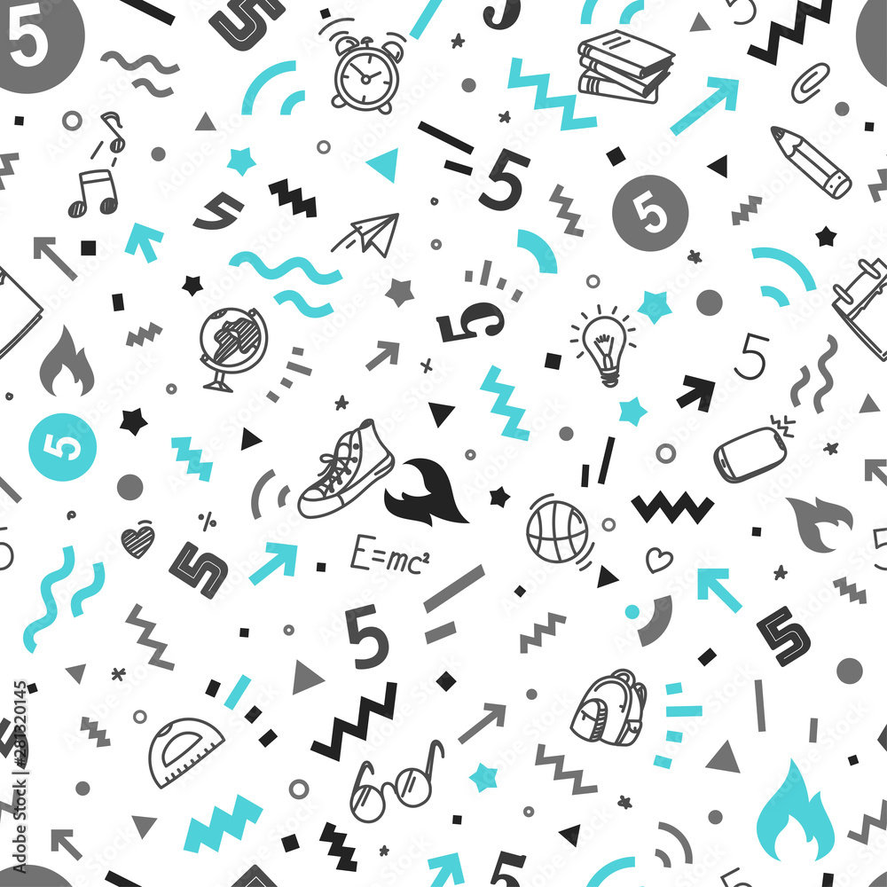 Poster back to school seamless vector pattern. wrapping paper design template