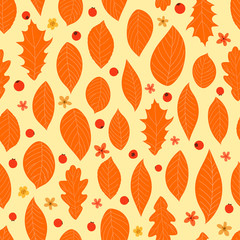 Autumn color leaves seamless pattern