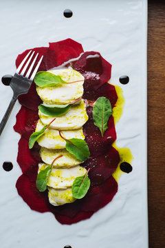 Tasty salad with red beet and cheese