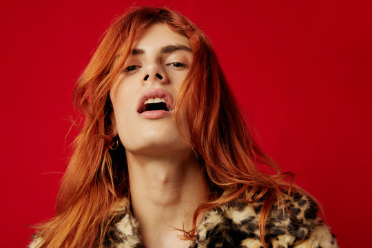 Sensual transgender woman wearing animal print