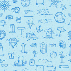 Travel seamless background. Hand drawn doodling elements