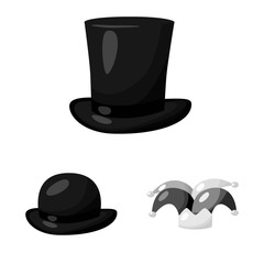 Vector illustration of hat and helmet symbol. Set of hat and profession stock vector illustration.