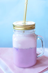 berries and milk smoothies, blue, pink, purple, coral