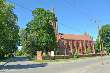 Fototapeta na wymiar View of Haynrikhsvalde's Lutheran church (1869). Slavsk, Kaliningrad region