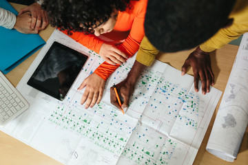 Crop coworkers drawing draft plant