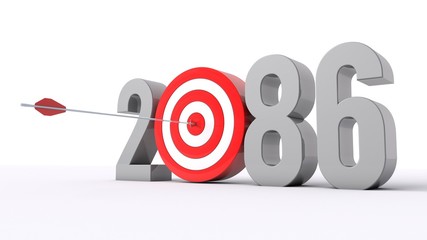 3D illustration of number 2086 with target concept