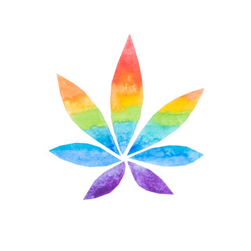foglia di marijuana, cannabis stilizzata, acquerello logo