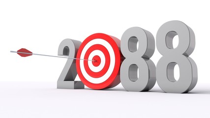 3D illustration of number 2088 with target concept