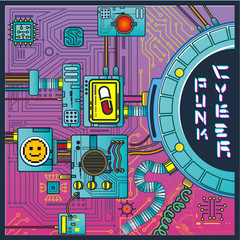 Obraz premium cyberpunk futuristic poster with retro games elements tech abstract poster template modern flyer