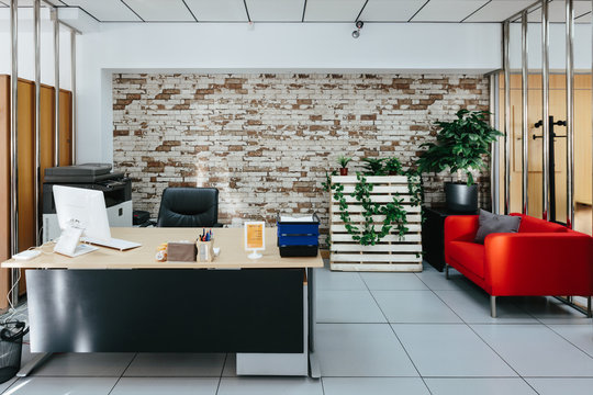 Reception Desk in Modern Trendy Coworking Office