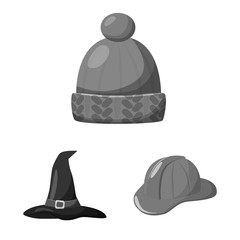 Vector illustration of hat and helmet sign. Collection of hat and profession stock symbol for web.