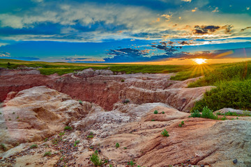 Fototapeta na wymiar Sunset at Badlands National Park, South Dakota.