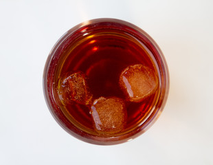 Beautiful cold fizzy cola soda with cubes ice in glasses