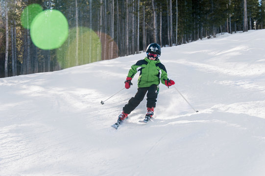 Small boy snow skiing