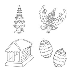 Vector illustration of balinese and caribbean logo. Set of balinese and geography vector icon for stock.