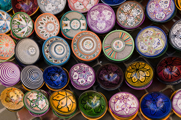 Colorful plates with a traditional moroccan ornament