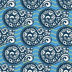 Ornamental ethnic art, patterned Indian, Turkish, Arabic, African, paisley. Hand drawn illustration. Magic symbol. Original design in doodle style.