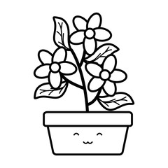 garden flowers and leafs in square pot kawaii character