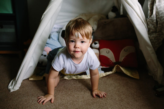Cute Little Boy With Boo-Boo on Forehead