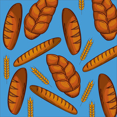 Bread and baguette of bakery vector design