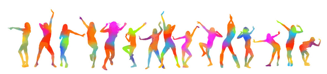 The silhouette of dancing girls is multicolored. Vector