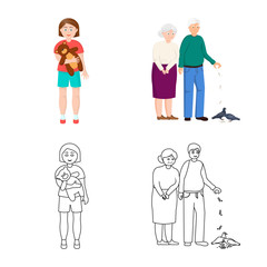 Vector illustration of character and avatar logo. Collection of character and portrait stock vector illustration.