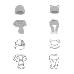 Vector design of clothes and texture logo. Collection of clothes and weather stock vector illustration.