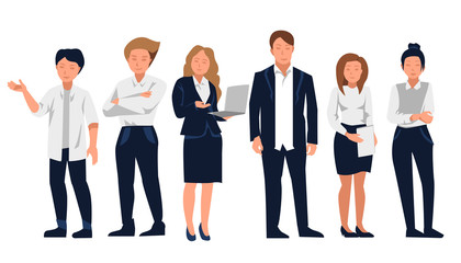 Business people  work team. A group of people dressed in strict suit. Vector illustration in a flat style