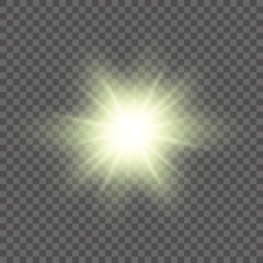 Gold glowing light burst explosion with transparent. Vector illustration for cool effect decoration with ray sparkles. Bright star. Transparent shine gradient glitter, bright flare. Glare texture.