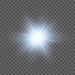 Blue or white glowing light burst explosion transparent. Vector illustration for cool effect decoration with ray sparkles. Bright star. Transparent shine gradient glitter, bright flare. Glare texture.