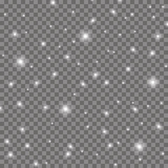 White sparks shine a special light effect. Glitters on a transparent background. Christmas abstract pattern. Glittering particles of magical dust. Stock vector
