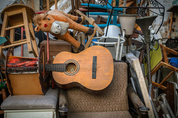 Old vintage objects and antiques for sale at the flea market