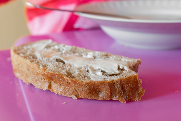 bread and butter lies on the table