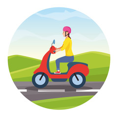 Fototapeta na wymiar Travel Riding in scooter cartoon
