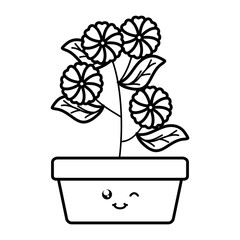 garden flowers and leafs in square pot kawaii character