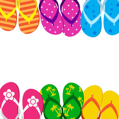 Summer funny background with bright colorful flip flop, foot wear. Space for your text. Vector illustration