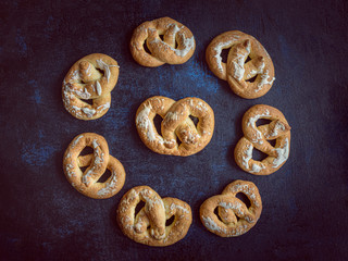 pretzels, arranged in circle, vintage effect