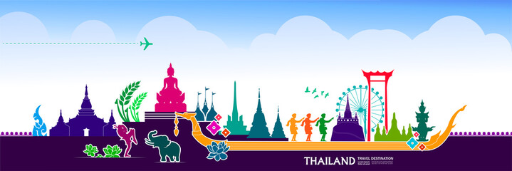 Thailand travel destination grand vector illustration.