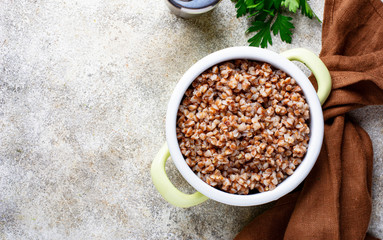 Buckwheat porridge in green pot