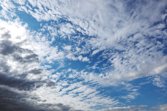 Beautiful sunny view of deep blue sky and Altocumulus cloud. 