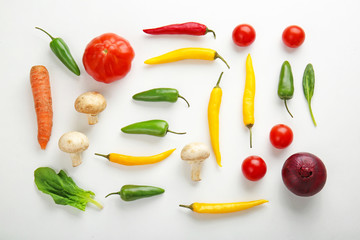 Different fresh vegetables on white background