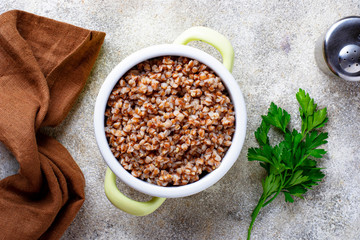 Buckwheat porridge in green pot