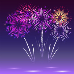 Collage of a variety of colorful fireworks isolated. Festive patterned firework bursting in various shapes sparkling pictograms.