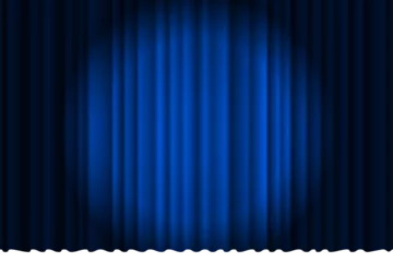 Gordijnen Closed silky luxury blue curtain stage background spotlight beam illuminated. Theatrical drapes. Vector gradient eps illustration © Azat Valeev
