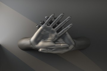 two palms with gesture stop from wall
