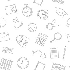 Seamless pattern with school supplies on white background, vector illustration