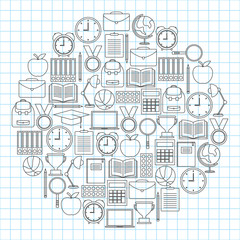 Back to school doodles on white background, vector illustration