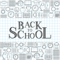 Back to school doodles with text on white background, vector illustration