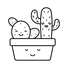 exotic cactus plants in square ceramic pot kawaii characters